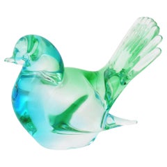 Used Vincenzo Nason Murano Art Glass Green Blue Bird Paperweight Figurine