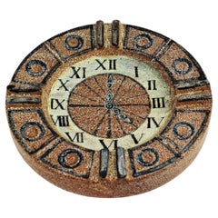 Alfaraz Spanish Glazed Ceramic Clock Design Round Large Ashtray, 1960s
