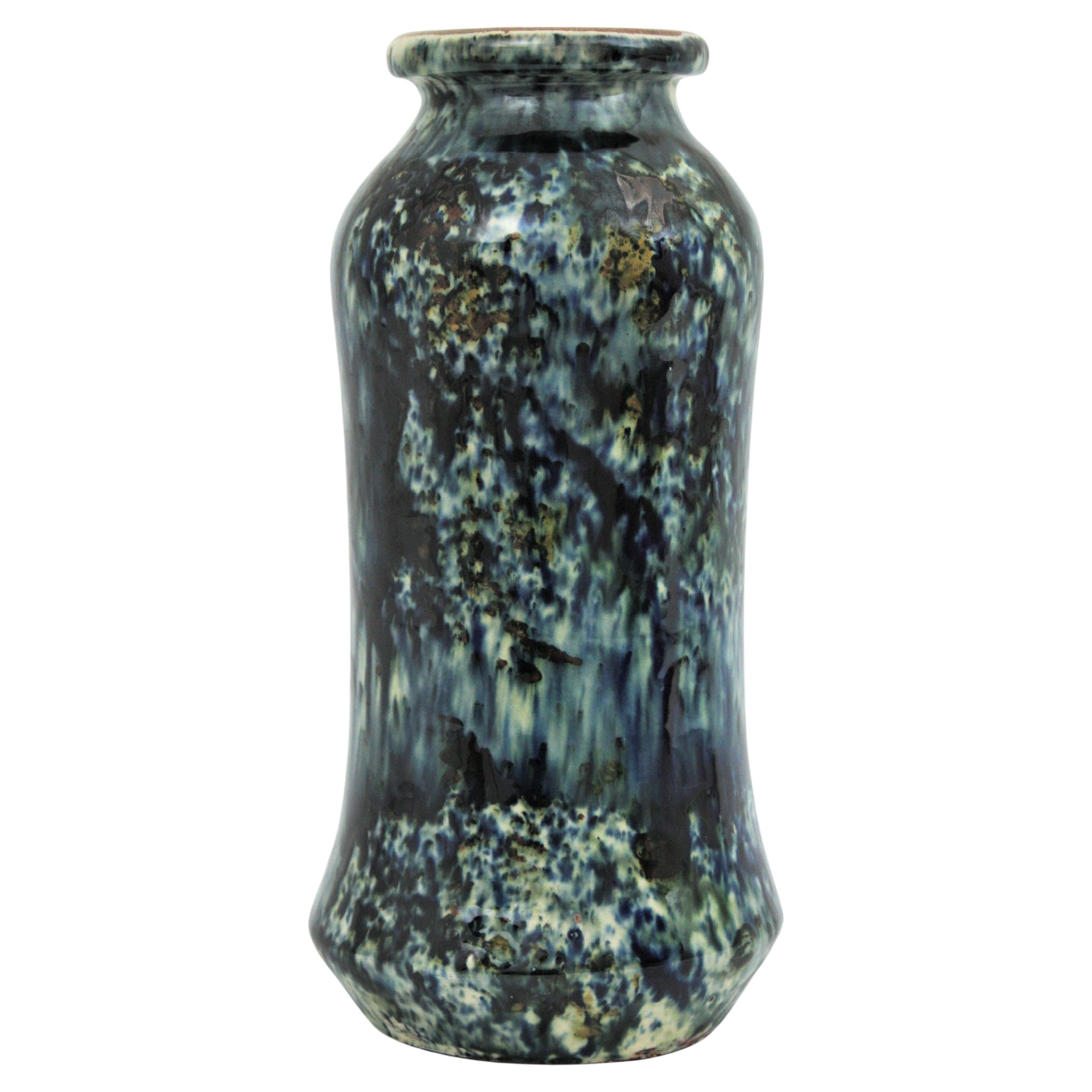 Spanish Glazed Terracotta Spotted Vase, 1960s For Sale