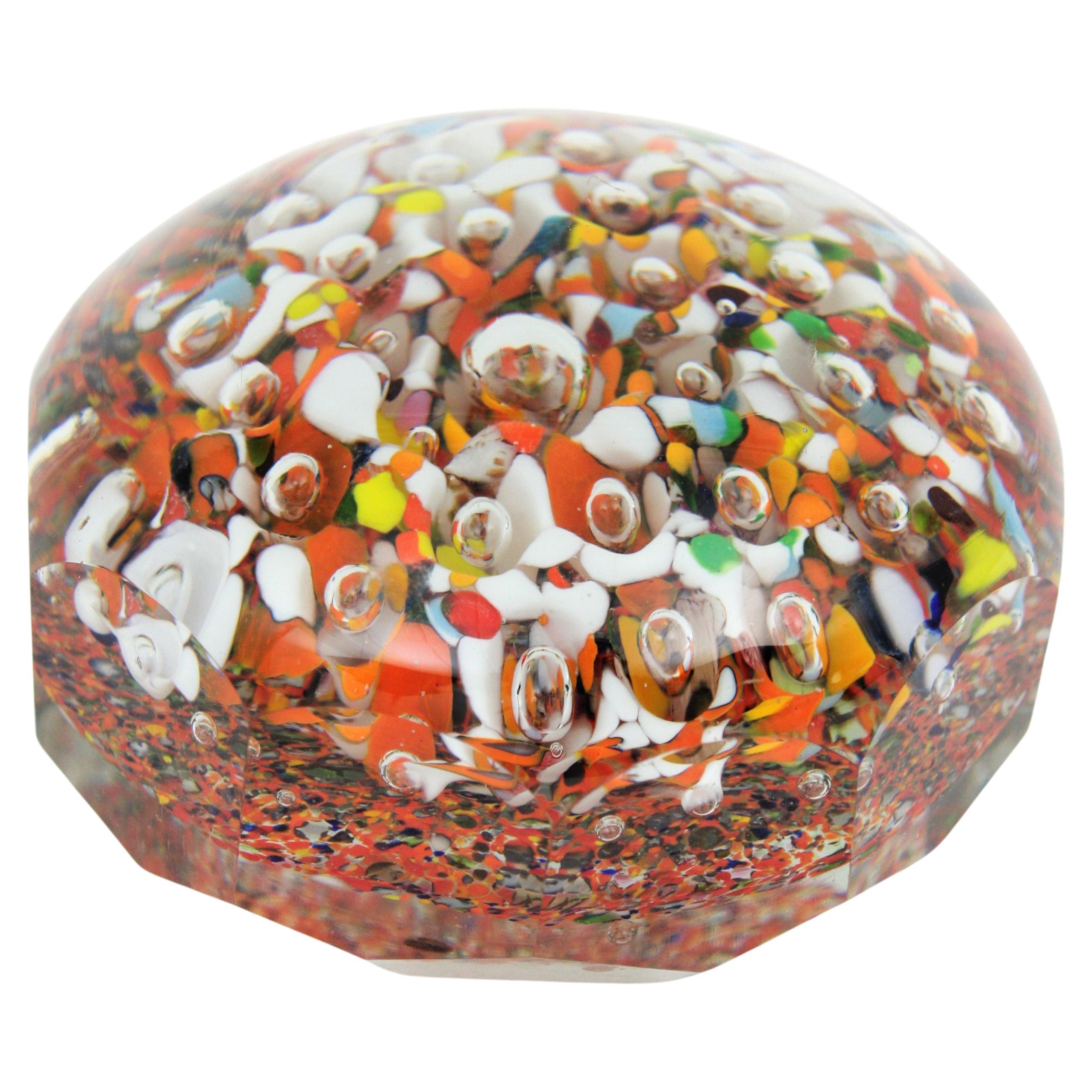 Murano Multicolor Art Glass Paperweight For Sale