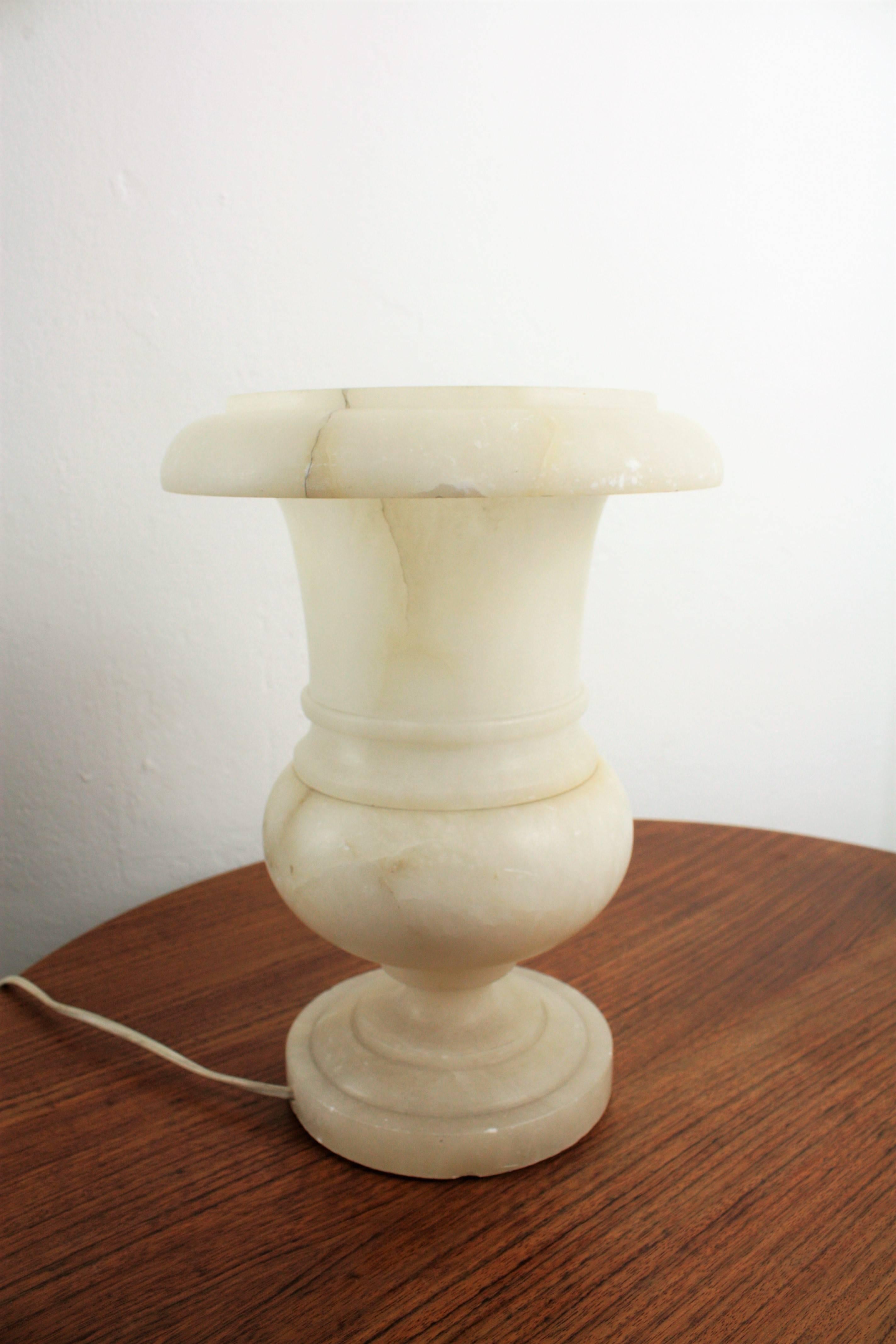 Spanish 1920s Art Deco Alabaster Urn Table Lamp 3