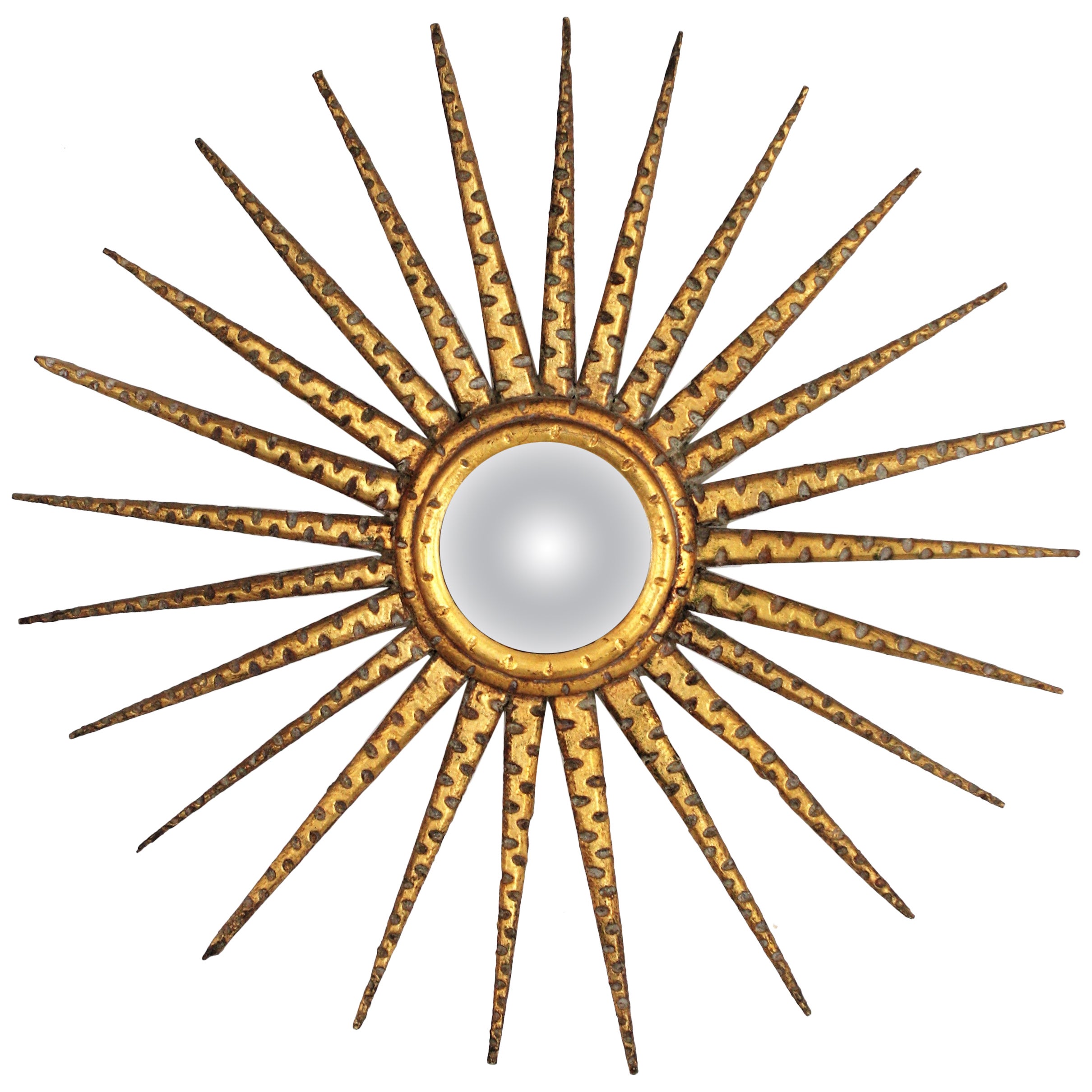 Französisch Giltwood Sunburst Starburst konvexer Spiegel
