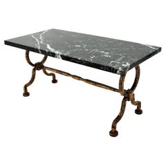 Gilbert Poillerat Coffee Table in Gilt Iron with Black Marble Top
