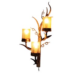 Lampada da parete Branch in ferro dorato e vetro, anni '50