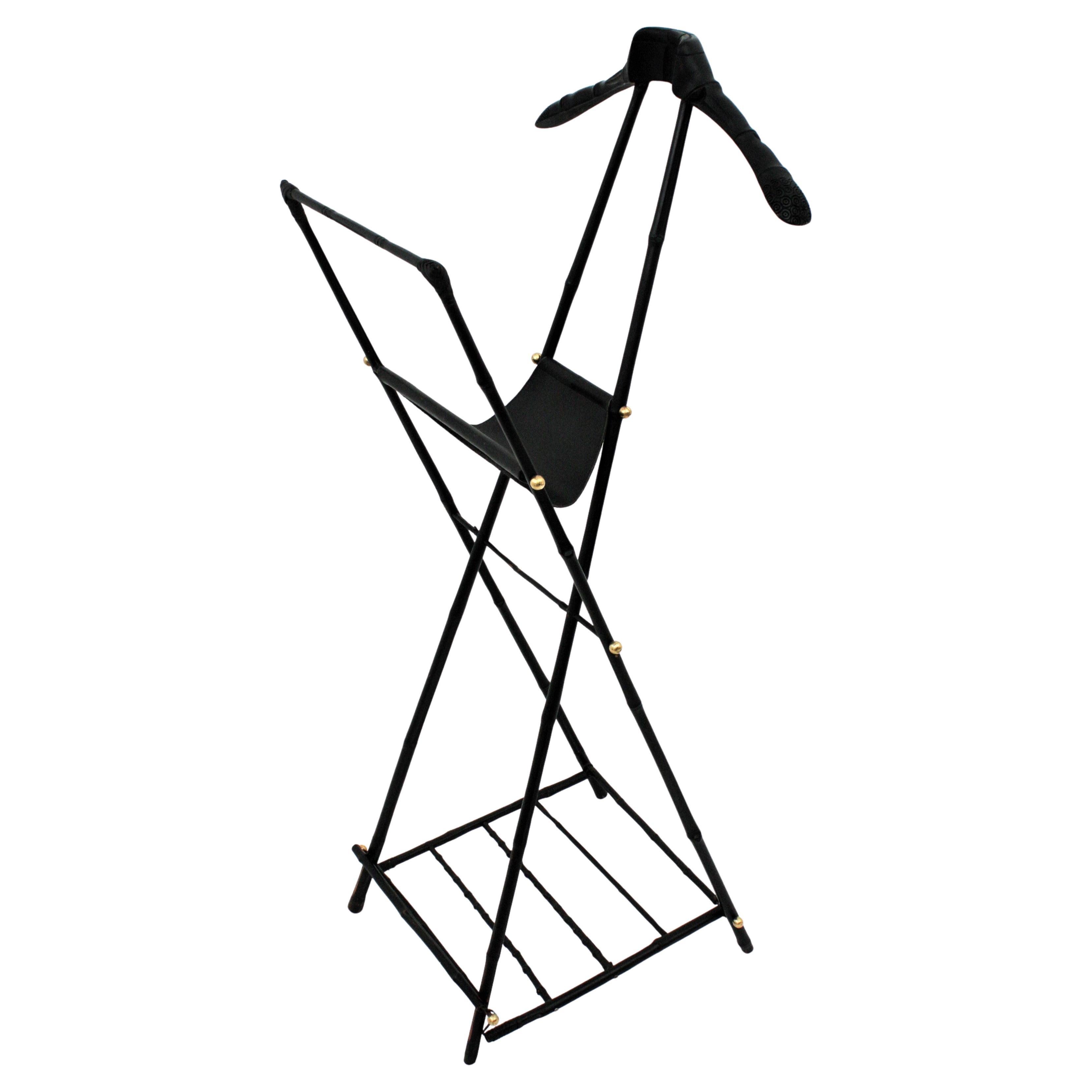 Jacques Adnet Black Foldable Valet in Ebonized Wood