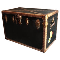 French Black Steamer Trunk or Console Table
