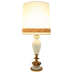 Lampada da tavolo neoclassica a forma di pesce Koi in alabastro e bronzo dorato, 1950