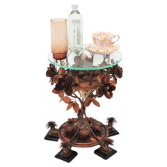 Foliage Floral Small Gueridon or Side Table in Copper