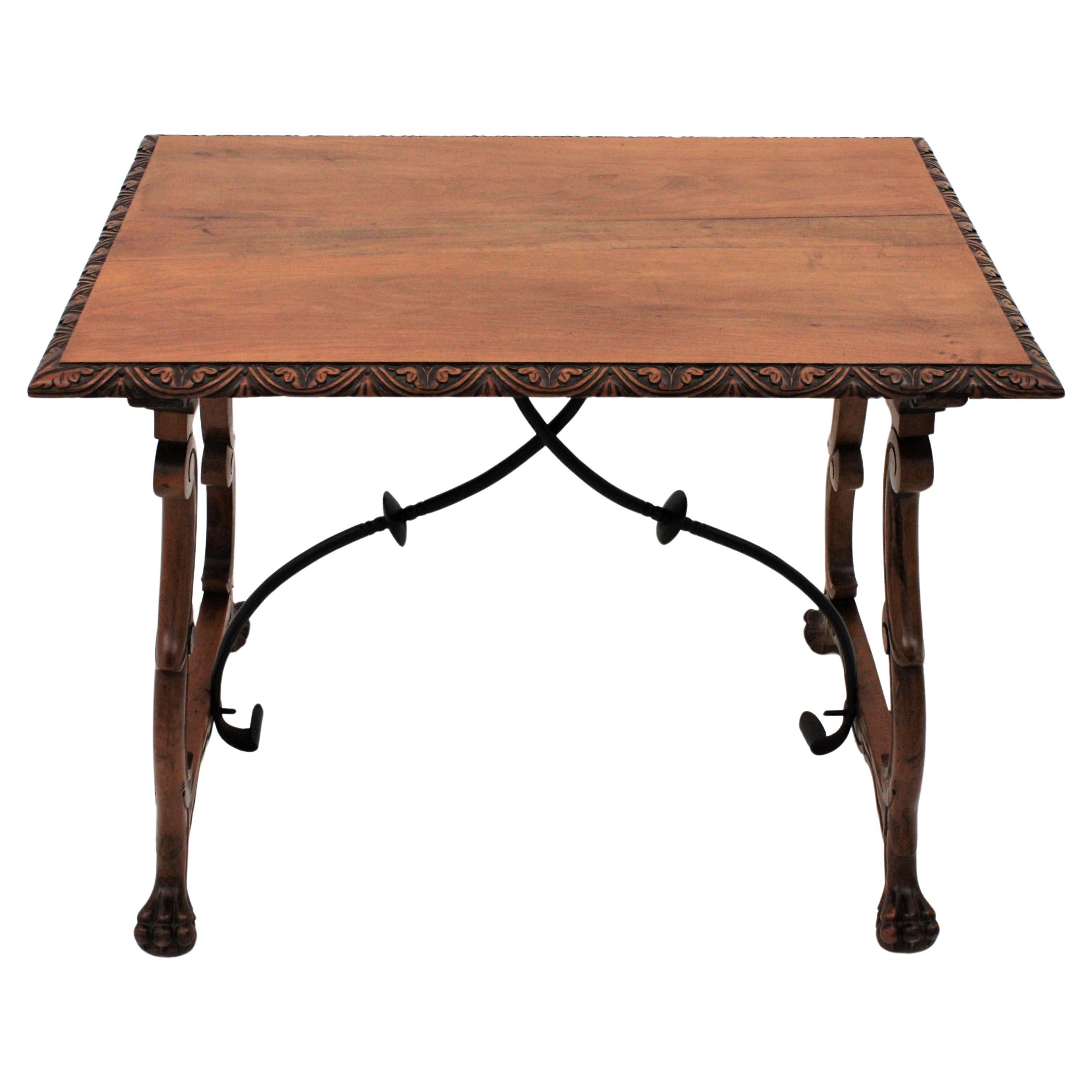 Spanish Baroque Fratino Table in Carved Walnut Wood For Sale