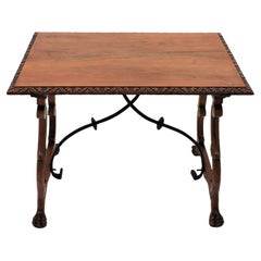 Antique Spanish Baroque Fratino Table in Carved Walnut Wood