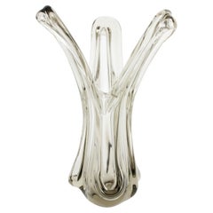 Gran jarrón de cristal artístico ahumado transparente de Murano de mediados de siglo