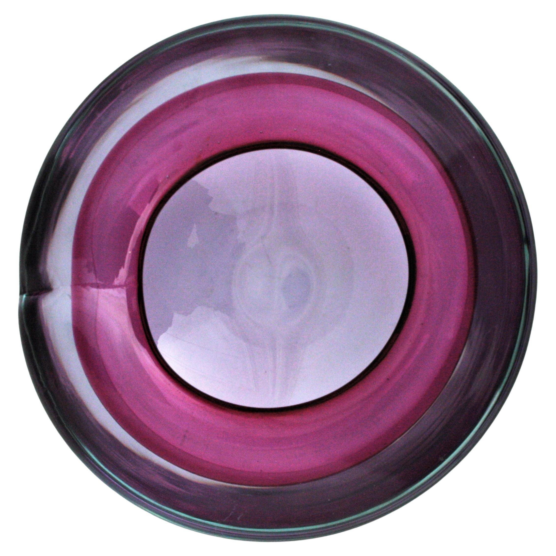 Italian Archimede Seguso Murano Purple Sommerso Art Glass Bowl For Sale