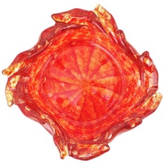 Vintage Barovier Toso Murano Orange Red Swirl Art Glass Bowl with Gold Flecks