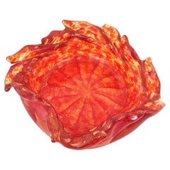 Barovier Toso Murano Swirl Goldflecken Orange & Rot Kunstglas Schale