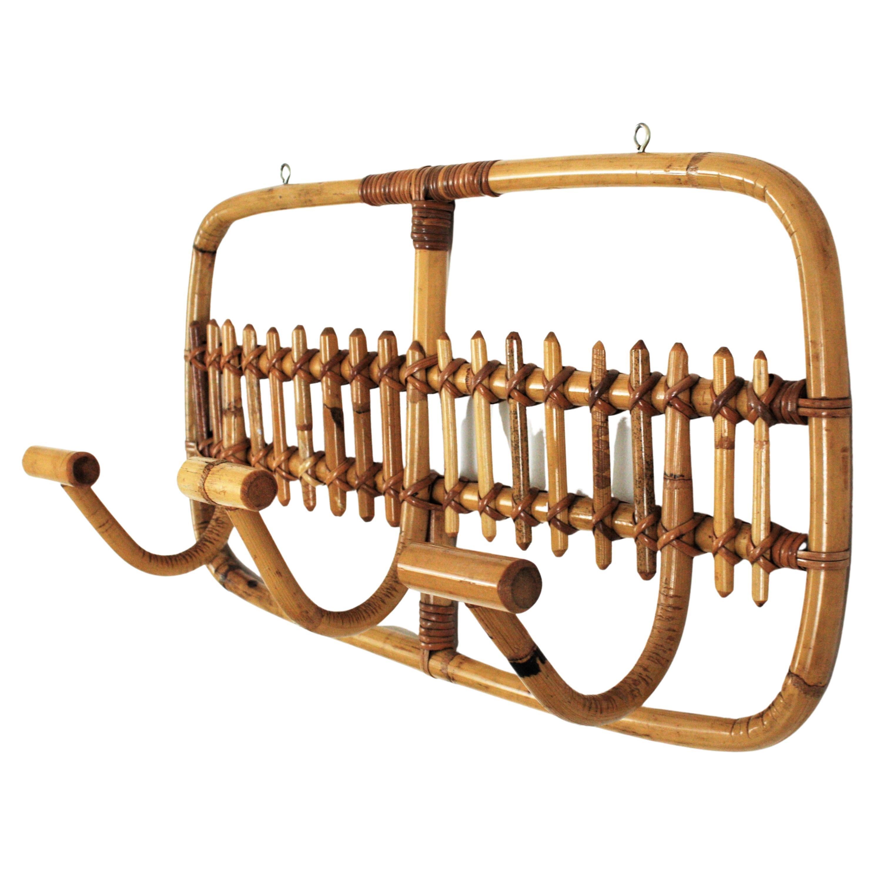 Italian Bamboo Rattan Coat Rack For Sale