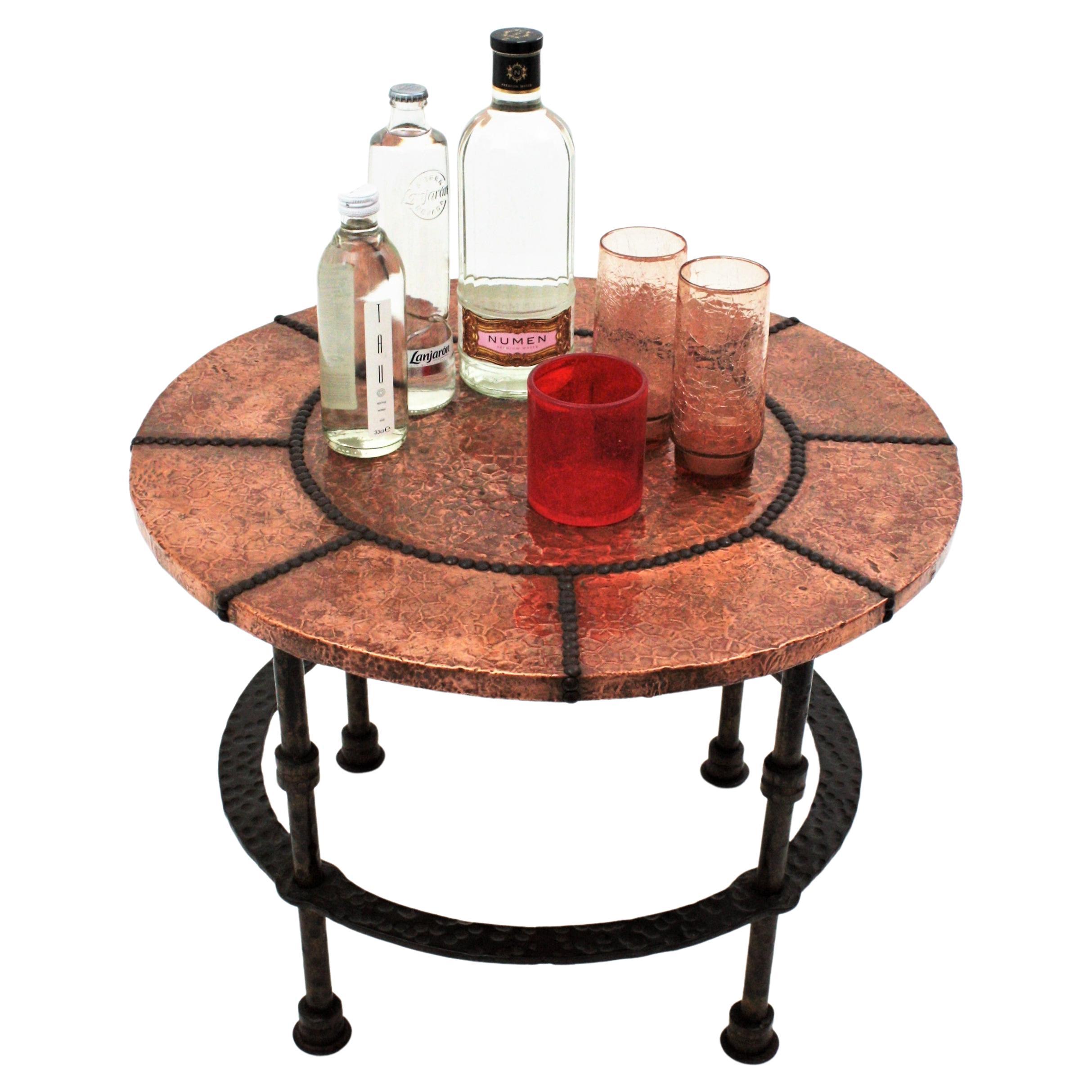 French Coffee Table in Wrought Iron and Copper