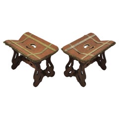 Paire de tabourets espagnols en Wood et similicuir, années 1950