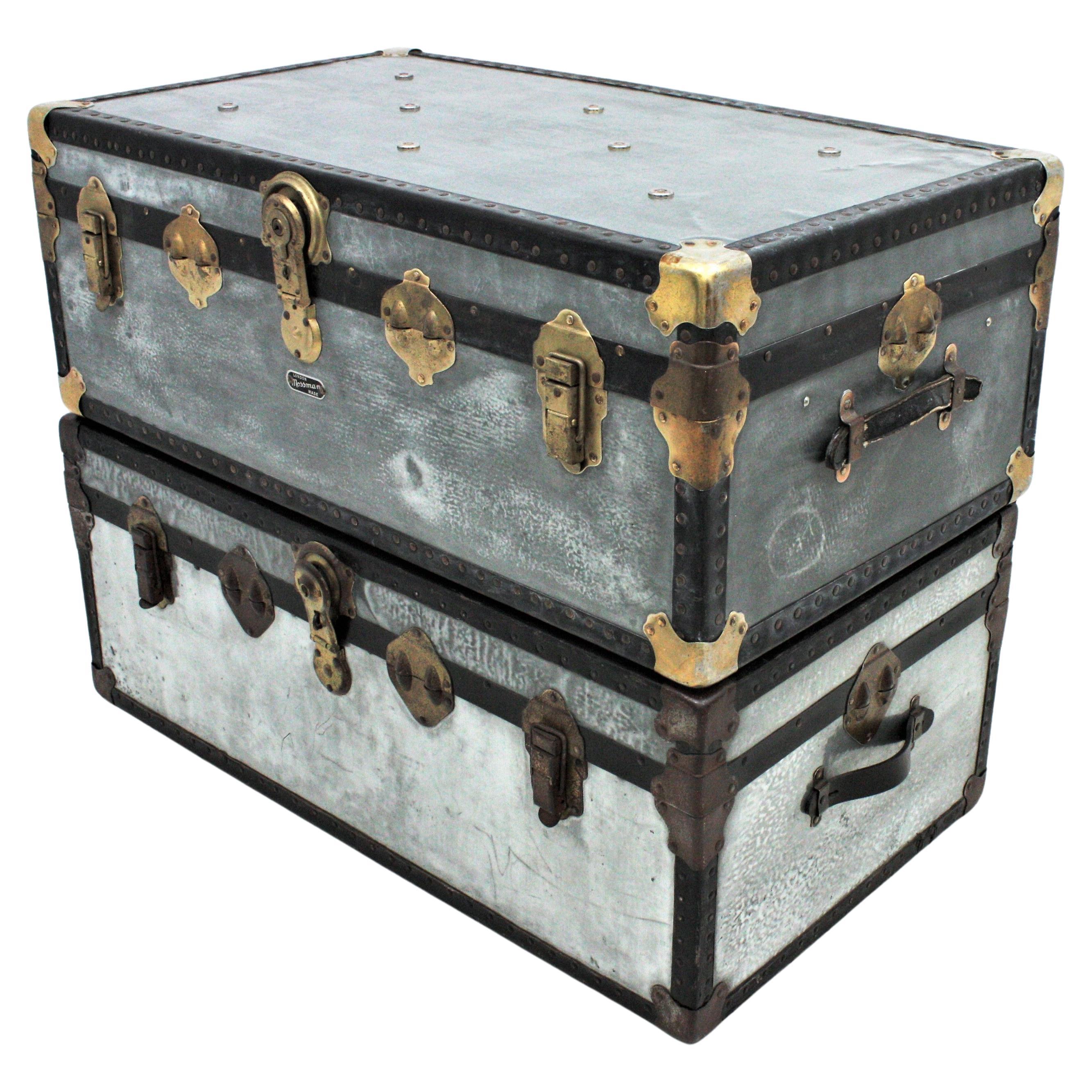 Pair of Zinc Steamer Trunks / Coffee Tables