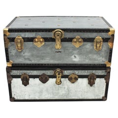 Vintage Zinc Steamer Trunks / Coffee Tables, Pair