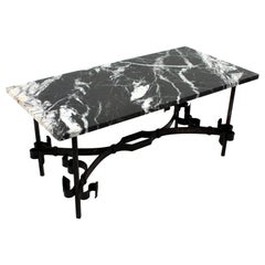 Gilbert Poillerat Style Coffee Table in Wrought Iron with Black Marble Top