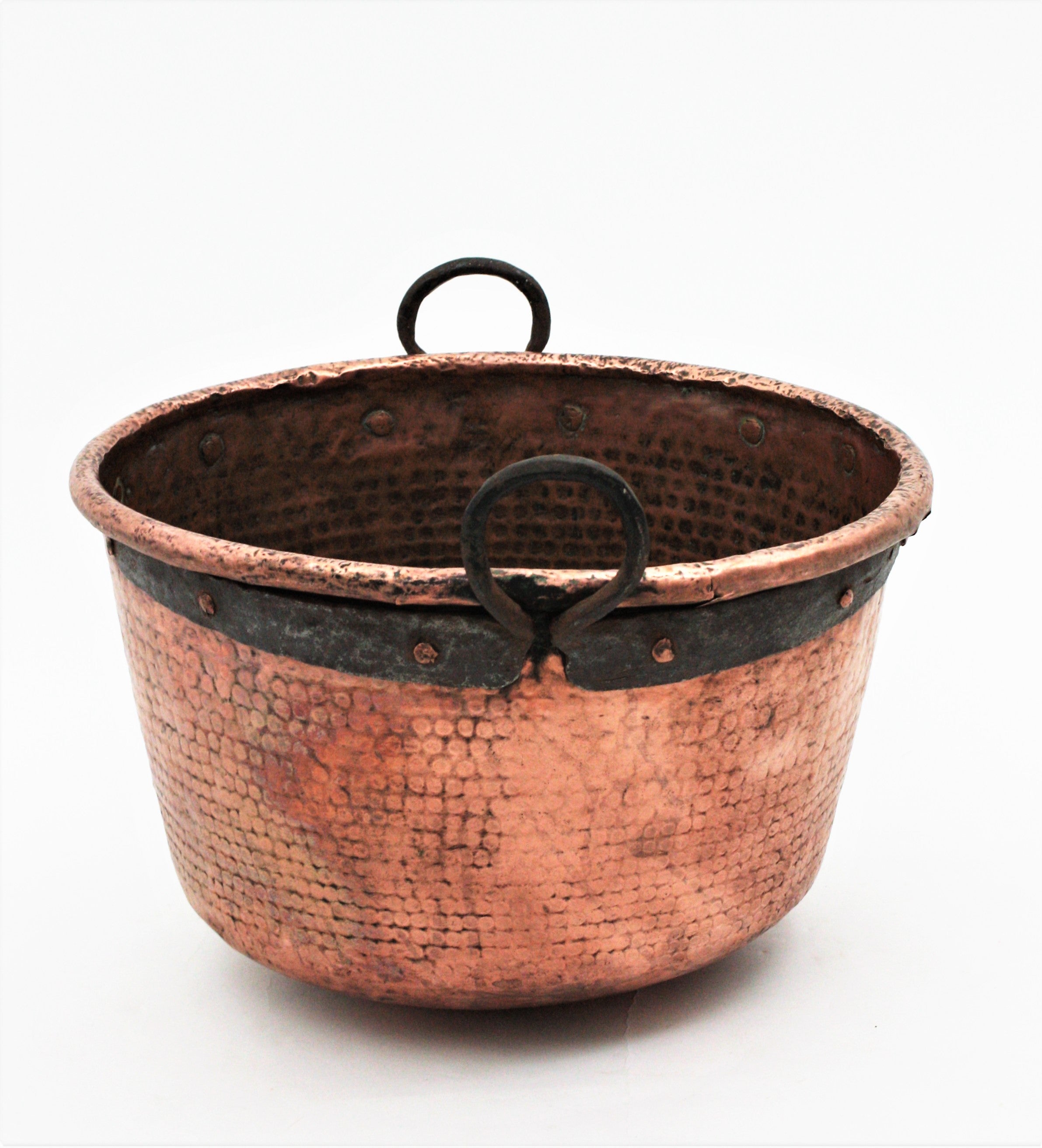 Hammered Massive French Copper Cauldron with Handles