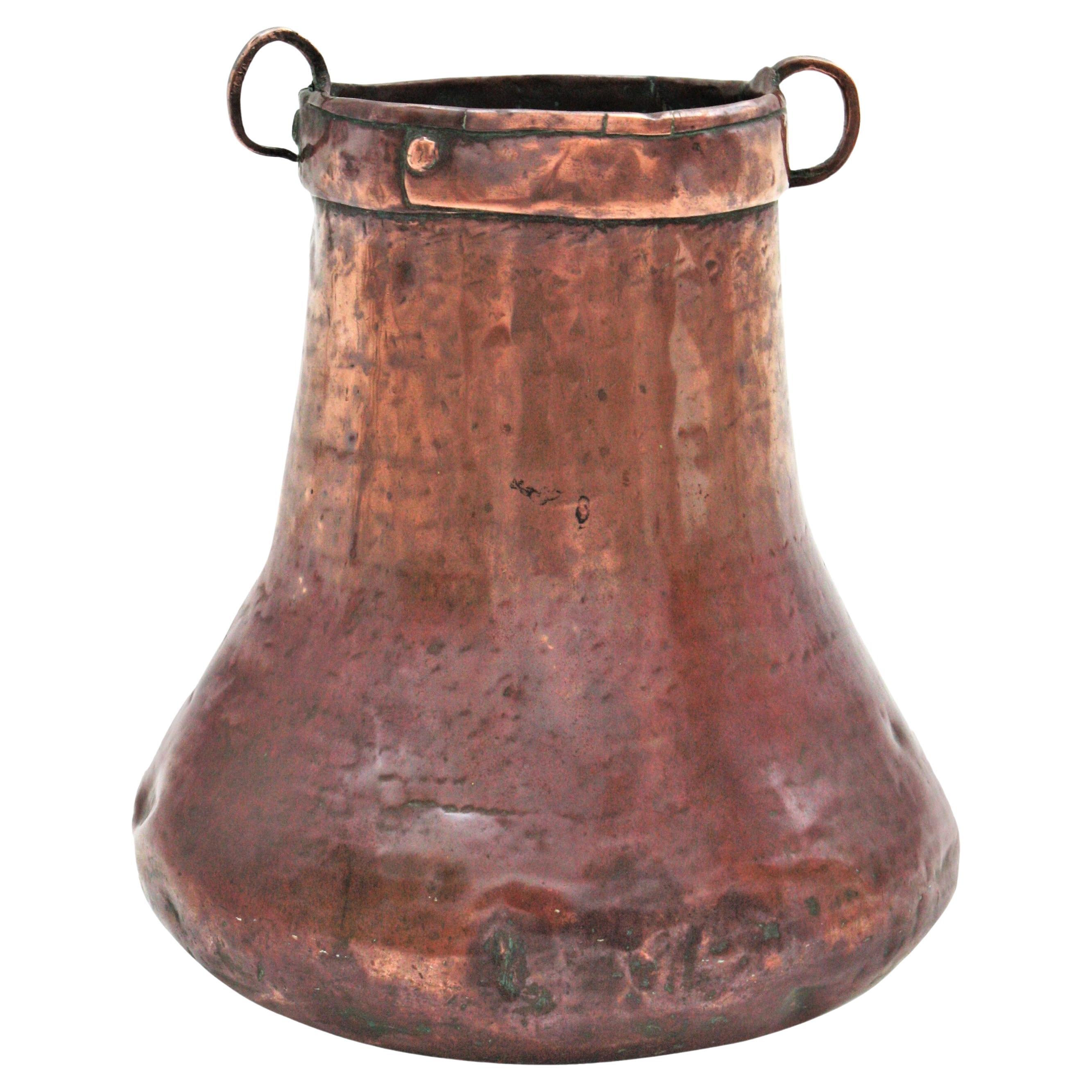 French Copper Tall Cauldron or Planter with Handles 