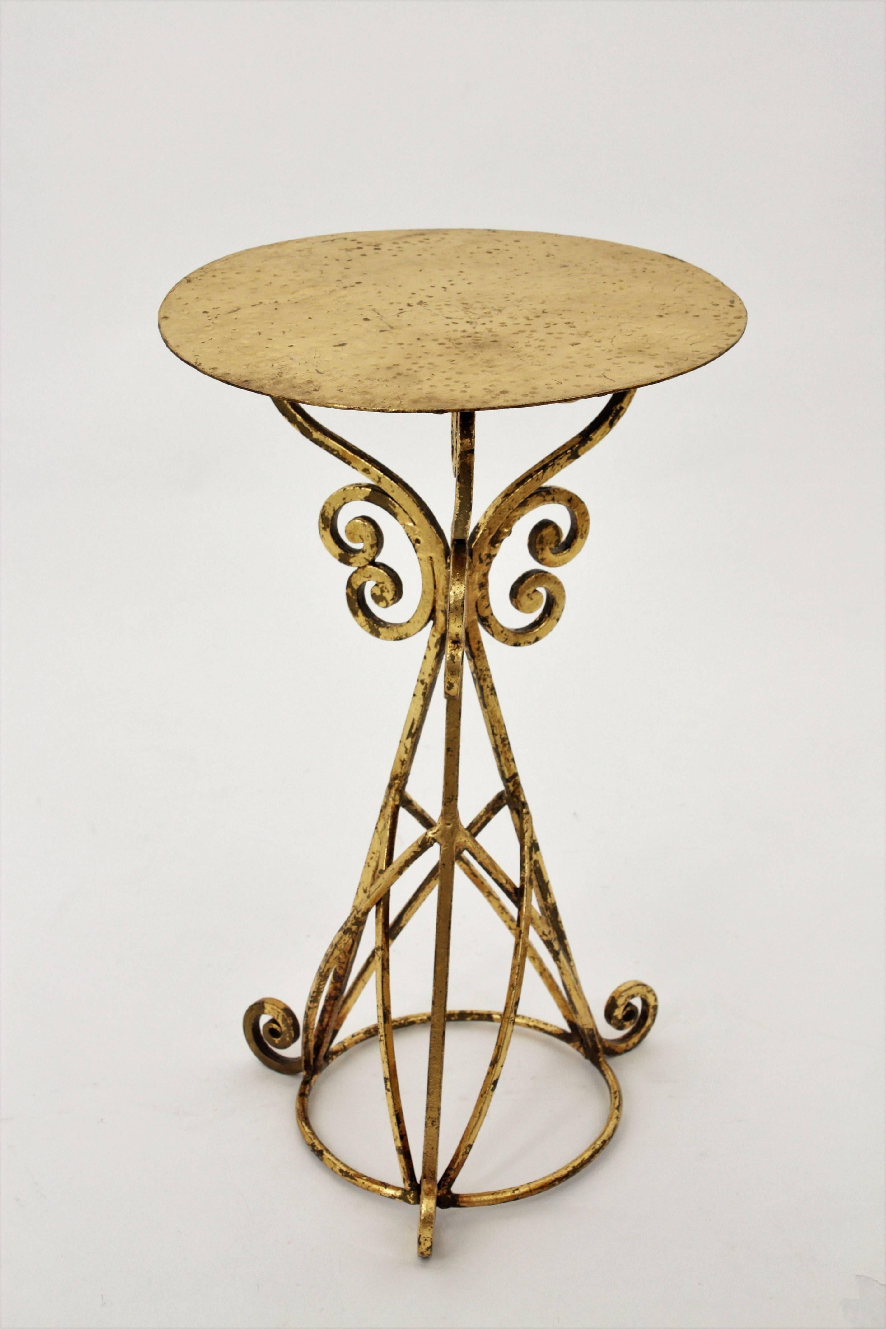 Superb 1940s Spanish Hollywood Regency Gilt Iron Gueridon In Excellent Condition In Barcelona, ES