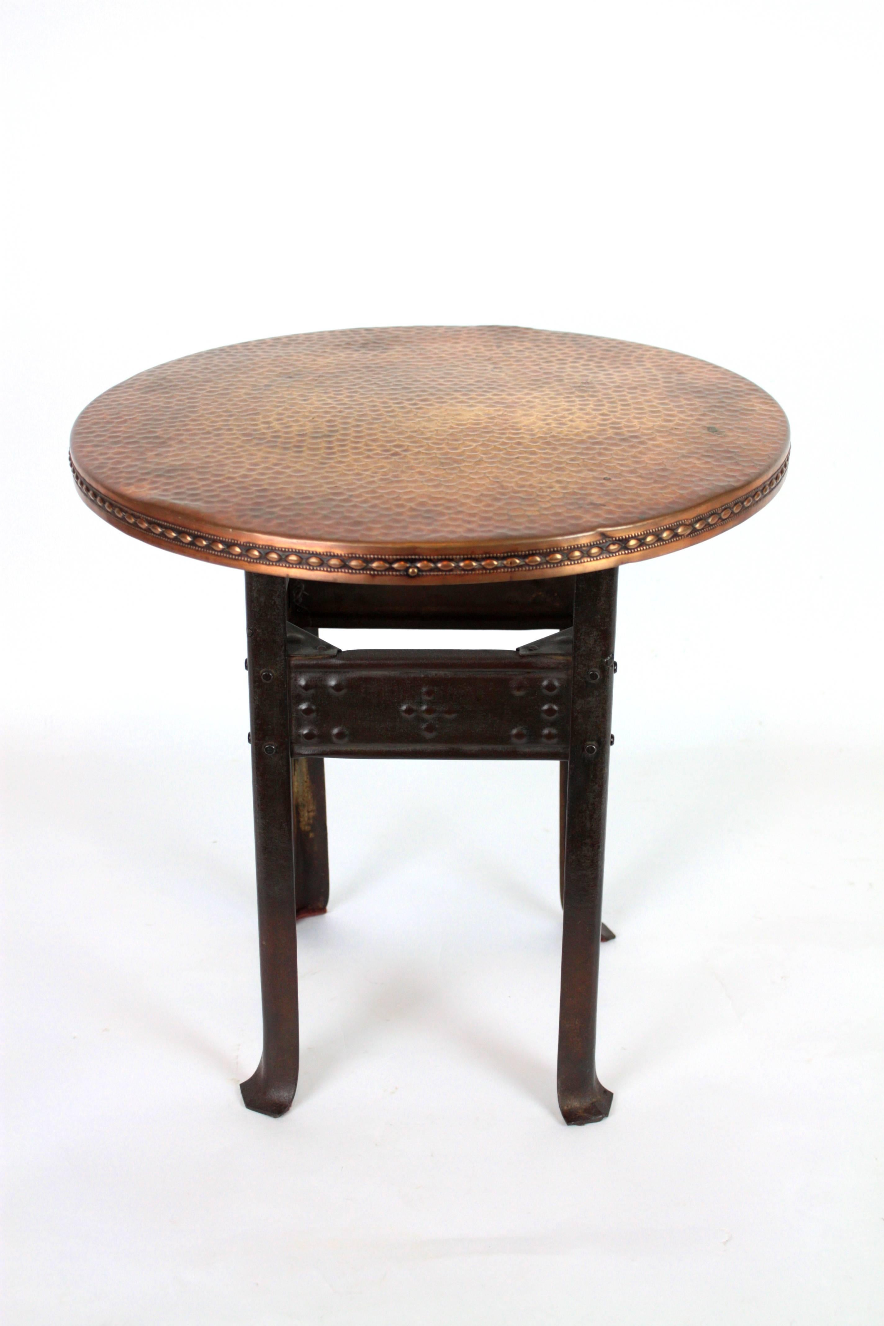French Art Deco Hand-Hammered Iron and Copper Side Table