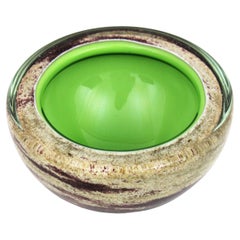 Retro Murano Sommerso Green White Brown Geode Large Art Glass Bowl