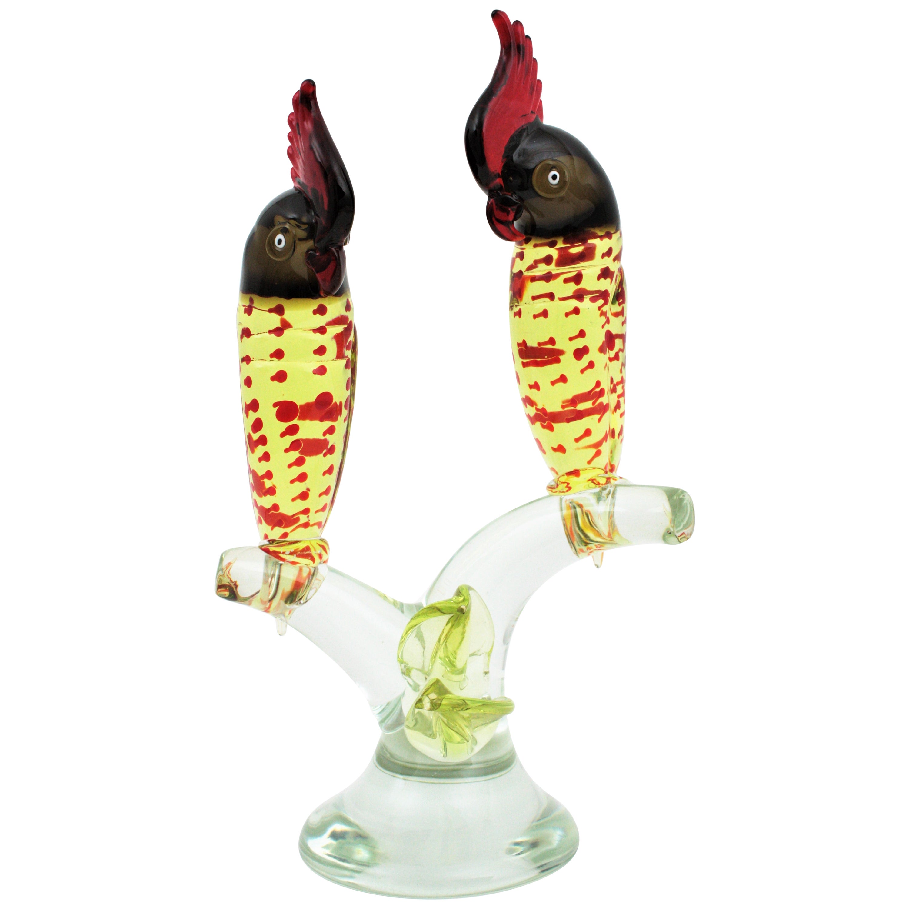 The Modern Modern Murano Italian Art Glass Parrots Sculpture