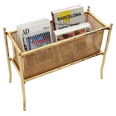 Christian Dior Faux Bamboo Magazine Stand or Planter, Brass and Rattan