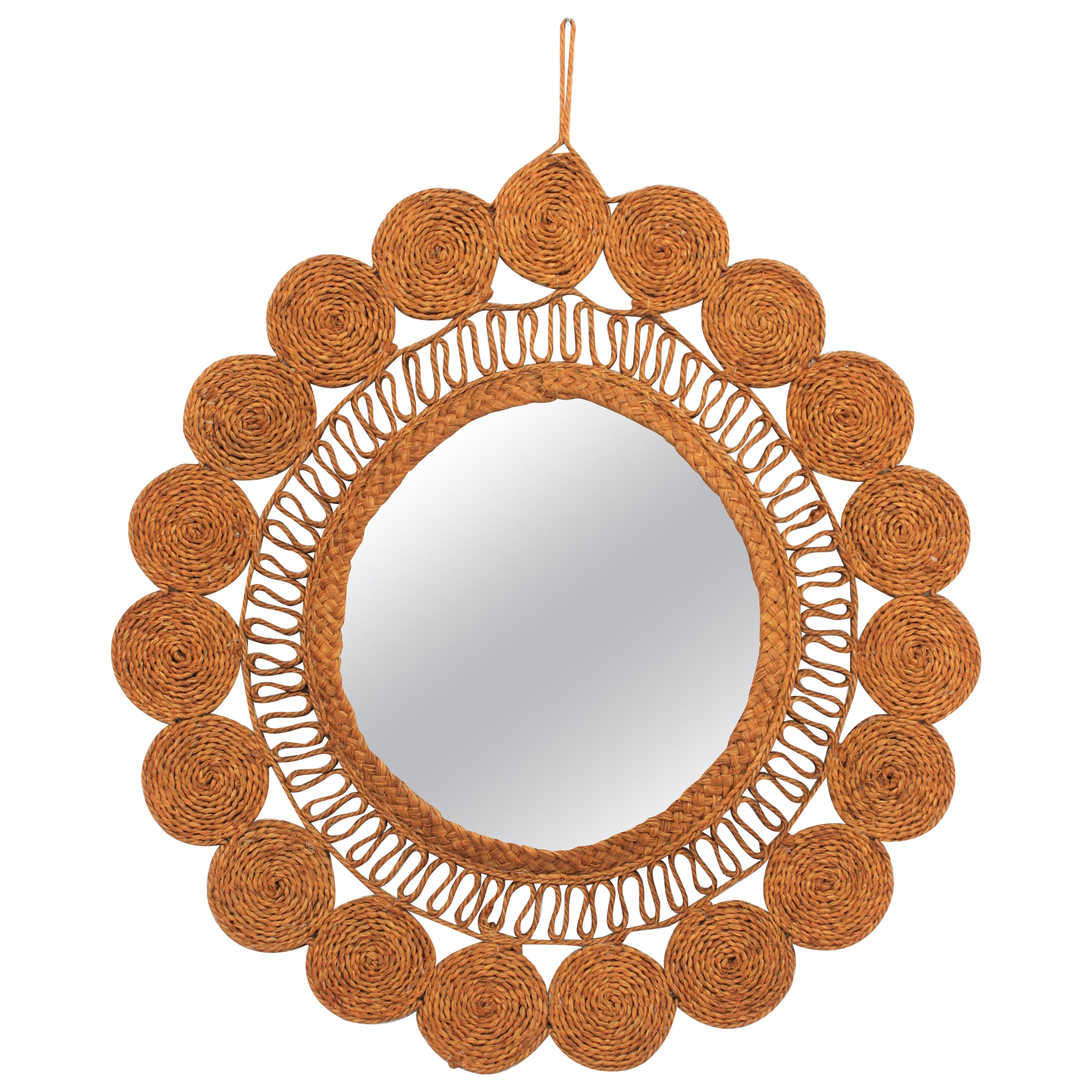 Woven Esparto Rope Wall Mirror, Spain, 1960s For Sale