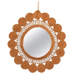 Vintage Woven Esparto Rope Wall Mirror, Spain, 1960s