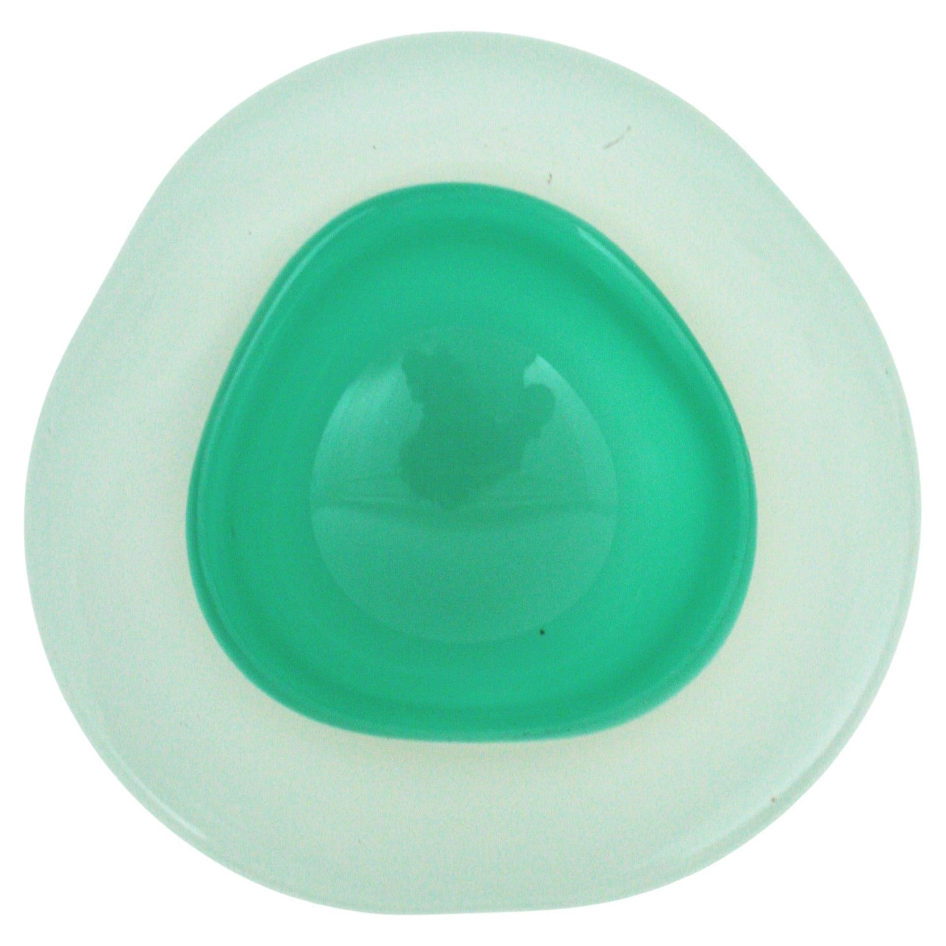 Archimede Seguso Murano Opal White Aqua Green Alabastro Geode Glass Bowl, 1950s For Sale