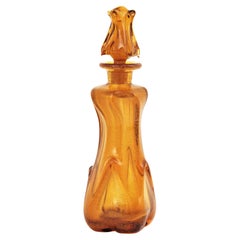 Archimede Seguso Murano Pulegoso Amber Art Glass Decanter