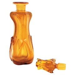 Archimede Seguso Murano Glass Decanter in Pulegoso Amber Orange Color