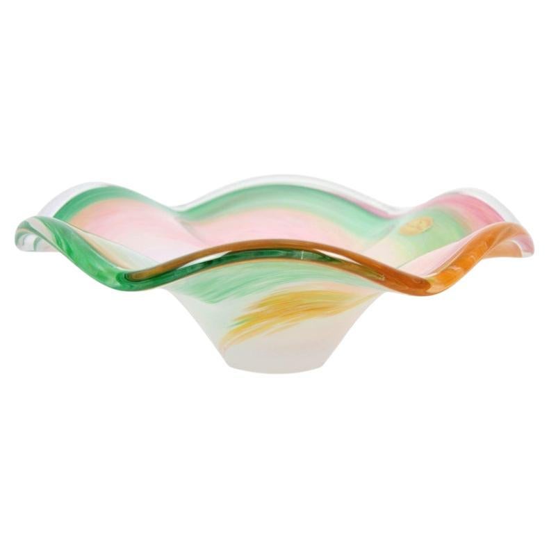 Murano White Multi Color Swirl Art Glass Centerpiece Bowl For Sale