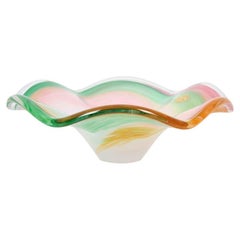 Murano White Multi Color Swirl Art Glass Centerpiece Bowl