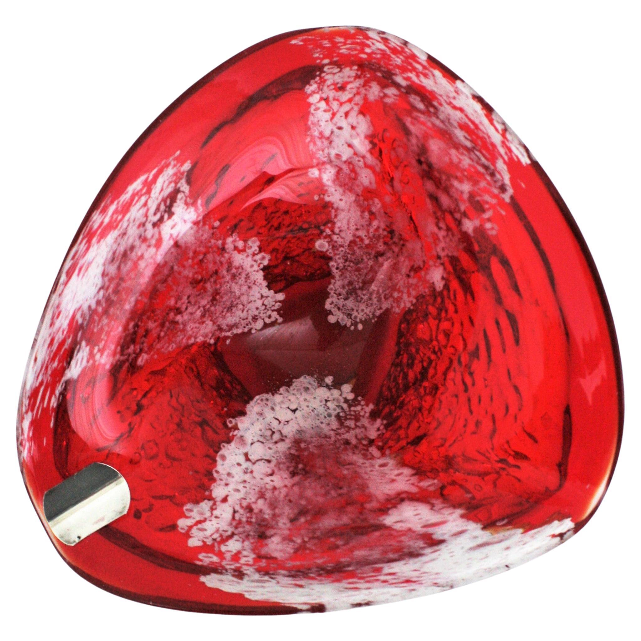 Murano Sommerso Red and Clear Macette Art Glass Bowl / Ashtray