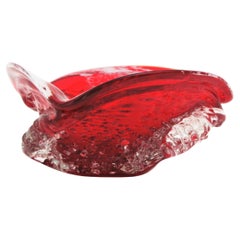 Cenicero / Cuenco Decorativo / Vide-Poche Sommerso Rojo Blanco Orgánico de Cristal de Murano
