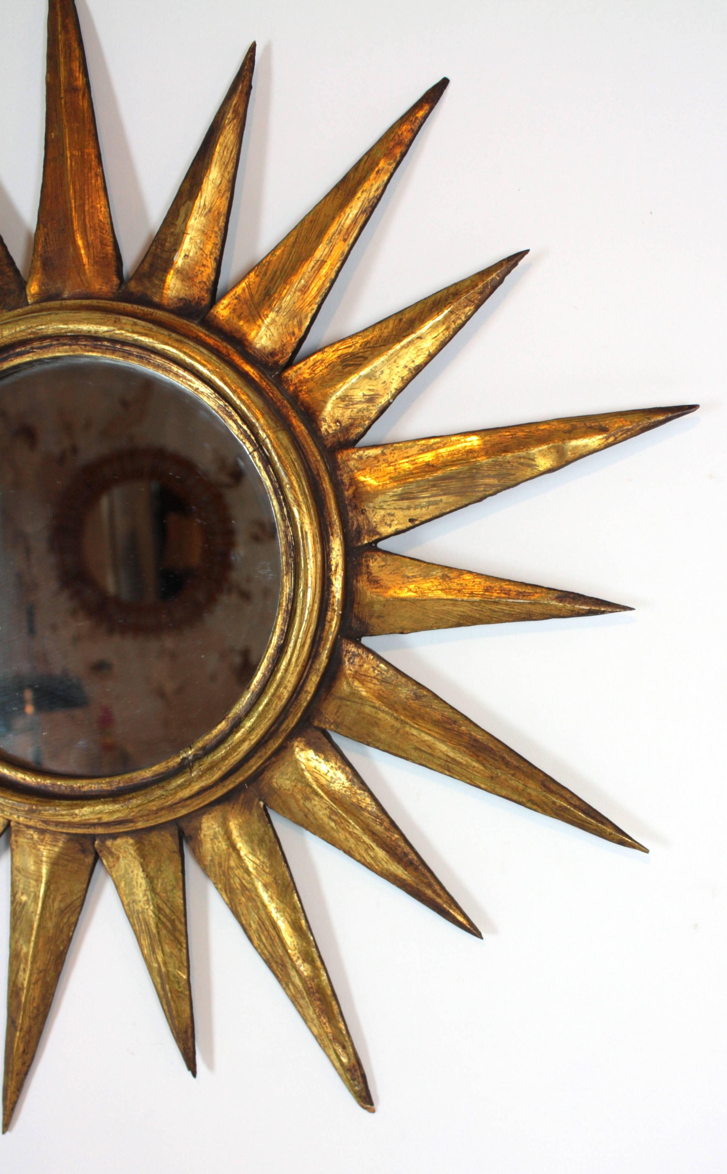 Mid-Century Modern Mid-Century Giltwood Sunburst Mirror