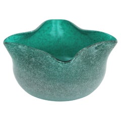 Vintage Seguso Murano Fazzoletto Pulegoso Bubbles Green Art Glass Bowl