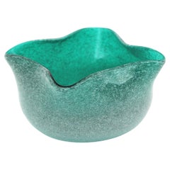 Seguso Murano Fazzoletto Pulegoso Burbujas Tazón de vidrio artístico verde