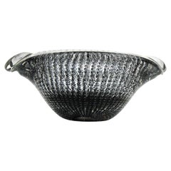 Vintage Archimede Seguso Murano Bullicante Black & Clear Art Glass Bowl or Ashtray