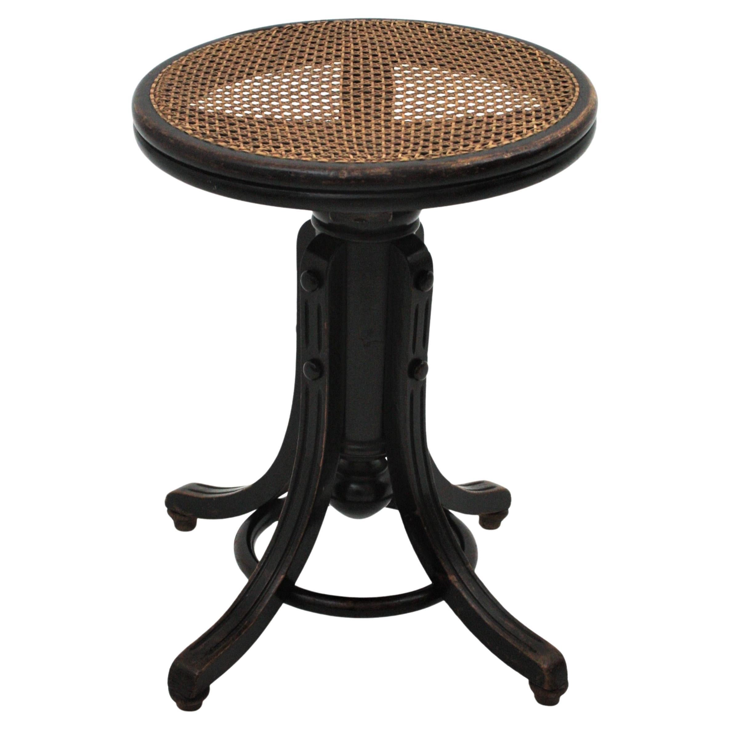 Thonet Style Revolving Stool with Cane Seat For Sale