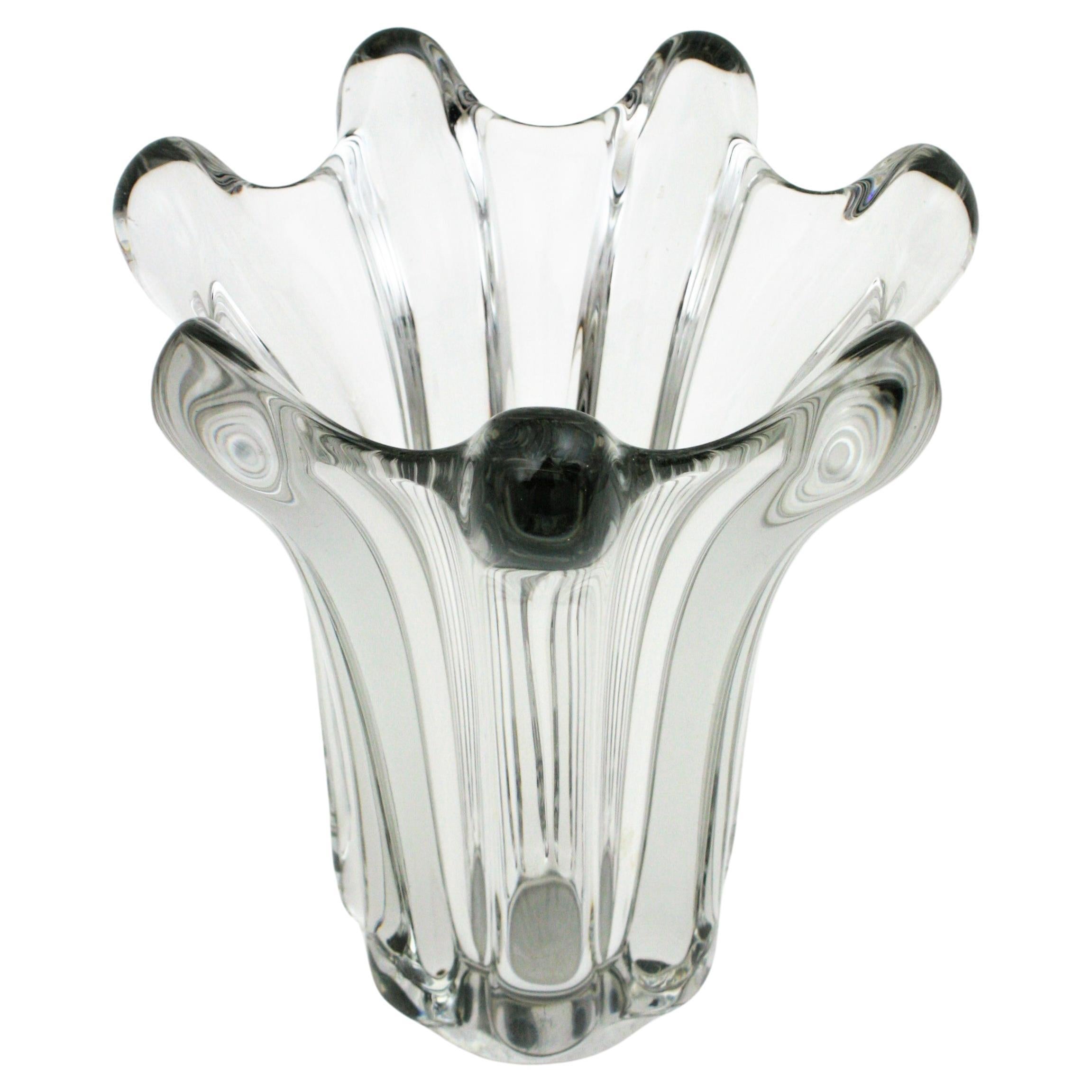 Flavio Poli Seguso Murano Clear Pulled Art Glass Vase For Sale