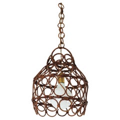 Spanish Rattan Pendant Light Ceiling Hanging Lamp, 1960s