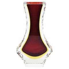 Mandruzzato Murano Sommerso Red Yellow Ice Glass Faceted Vase, 1960