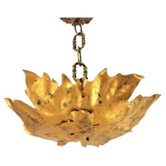 Leaves Flush Mount Light Fixture / Wall Sconce in Gilt Iron, Spain 60s