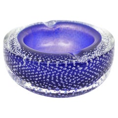 Seguso Vetri d'Arte Murano Bullicante Blue Art Glass Bowl / Ashtray